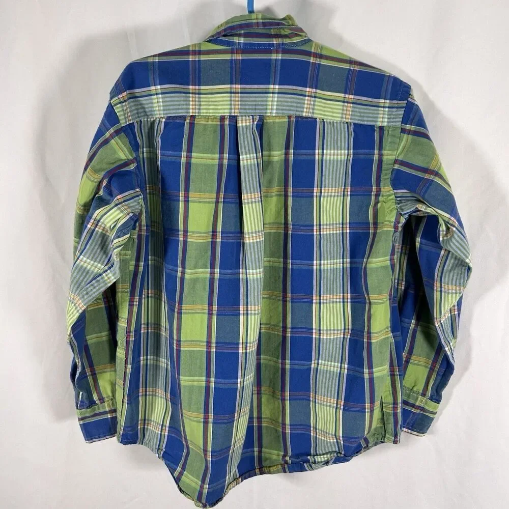 Ralph Lauren Dress Shirt Boys 6 Green Blue Plaid Button Up Long Sleeve Cotton